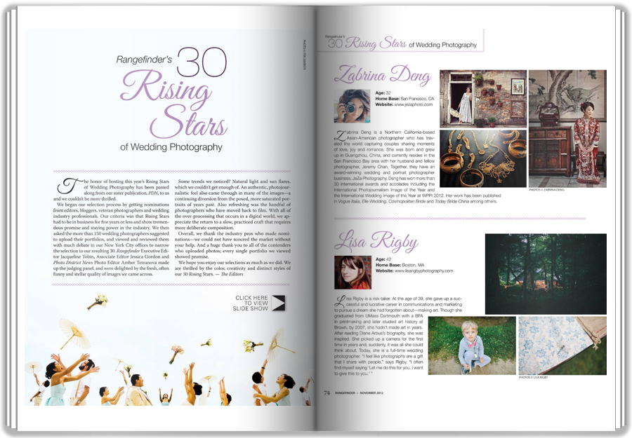 Rangefinder Magazine 30 rising star of Wedding photography