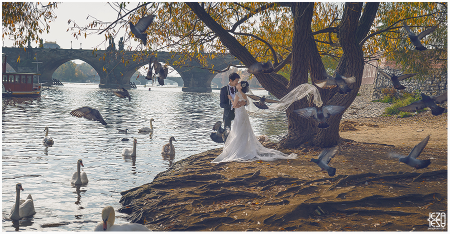 Czech Republic, Prague Pre Wedding Session on the Charles Bridge.