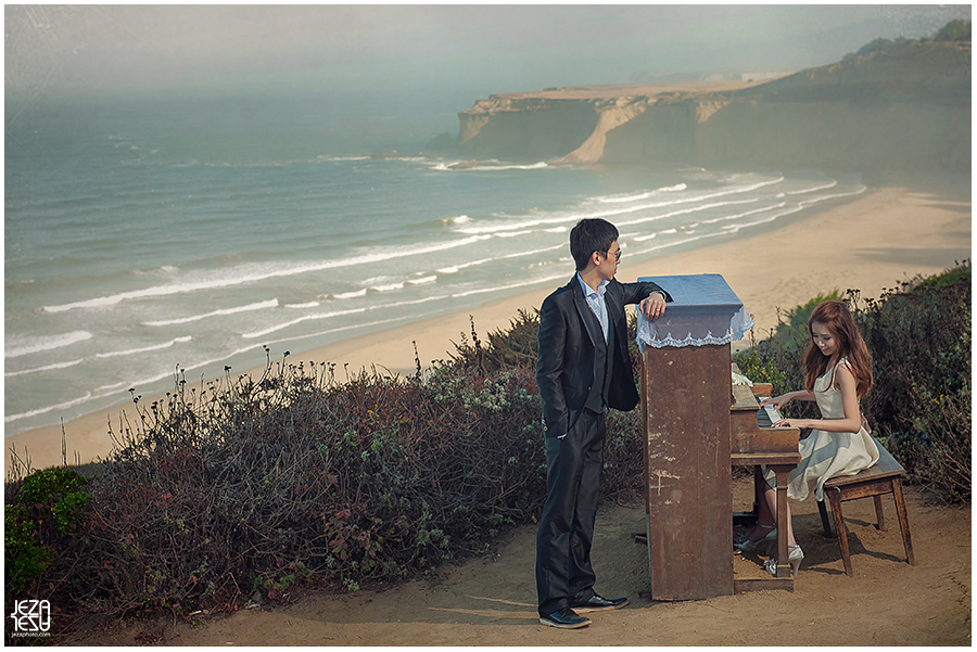 san francisco piano on the beach Pre wedding