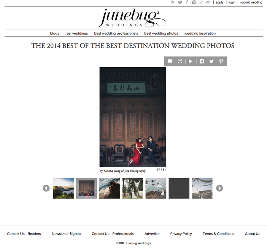 Jeza become Junebug2014 top 50 destination wedding photographers