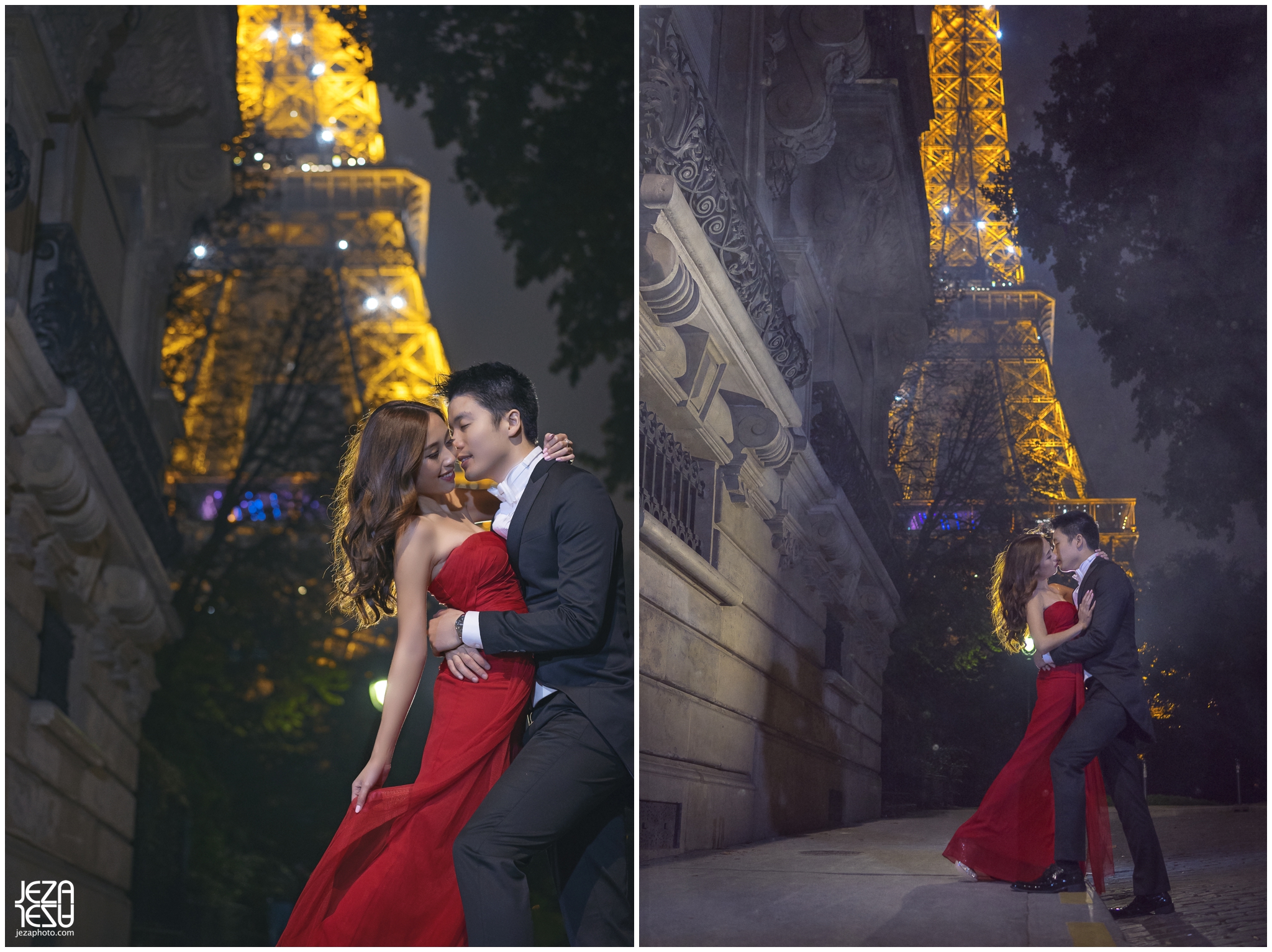 paris night time eiffel tower pre-wedding