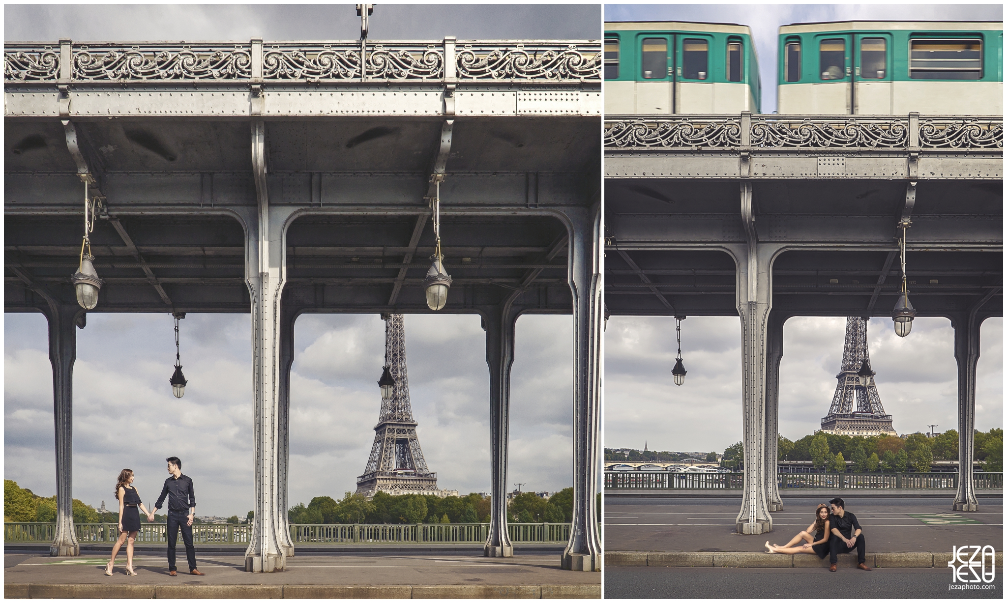 Alice + Kelvin Paris Pont de Bir-Hakeim inception bridge Pre-Wedding Photo session